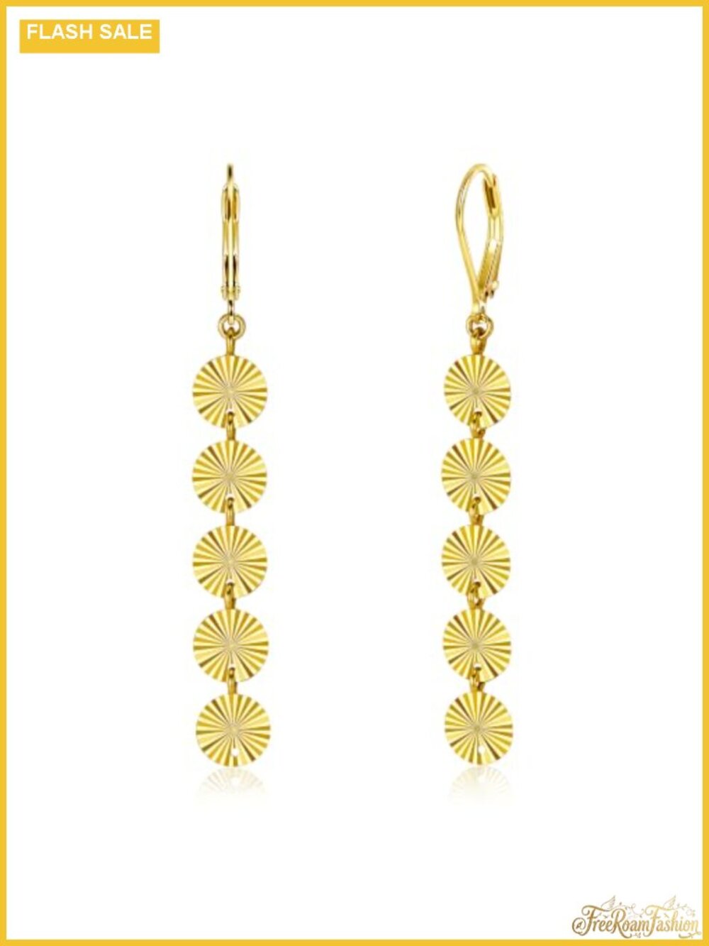 14k Gold Plated Brass Long Disc Dangle Drop Earrings Leverback Hypoallergenic